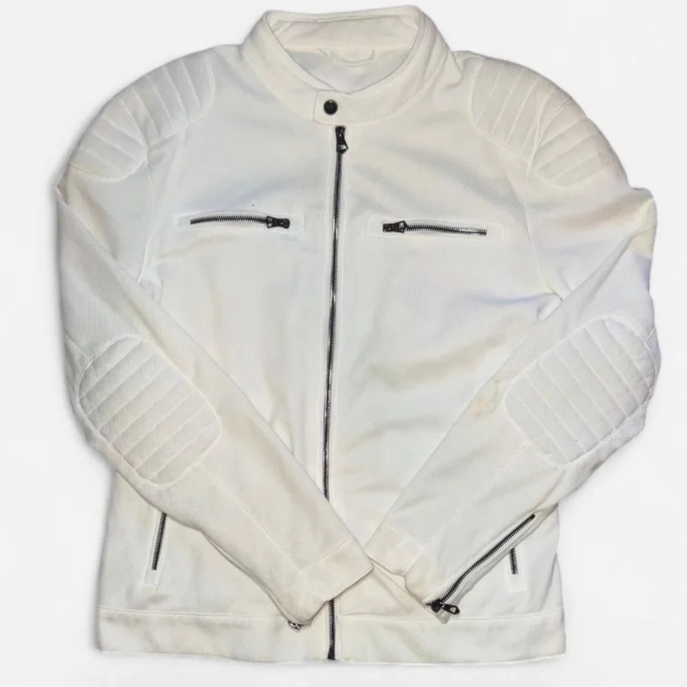 Zara Men's White Moto Racer Jacket SIZE LARGE